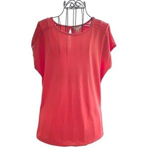 H Halston Coral Boxy Silky Shoulder Top w/Keyhole Back and Side Slit Sz XS Women